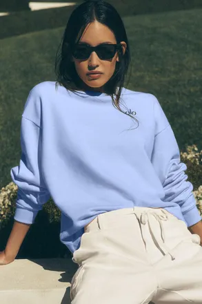 Alo | Accolade Crewneck Neck Pullover Top in Light Provence Blue, Size: Medium