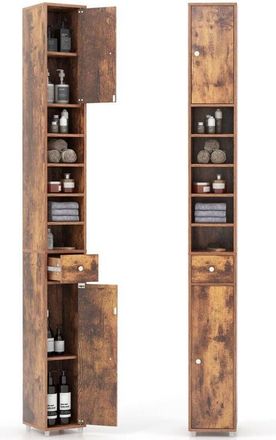 Costway Slim Bathroom Tall Cabinet Floor Storage Cabinet Organizer-Coffee