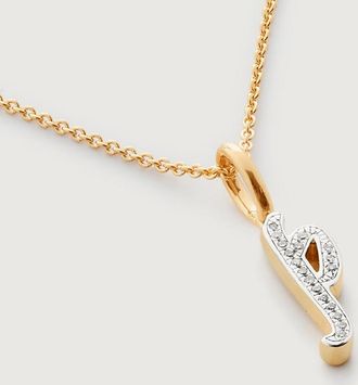 Monica Vinader Gold Alphabet P Diamond Fine Chain Necklace Adjustable 46cm/18 Diamond