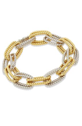 Savvy Cie Jewels TWO TONE PLATED DOUBLE LINK BRACELET