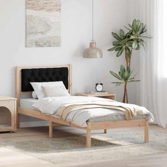 vidaXL Bed Frame with Headboard Black 90 x 200 cm Solid Pine Wood vidaXL