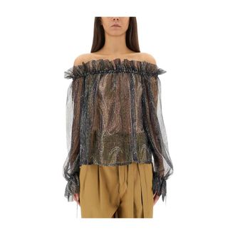 Saint Laurent Blusa Estampada de Crep&eacute; - Blouses & Shirts - Mujer - Azul - S