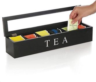 OEM Caja Para Guardar T&eacute; Con 6 Compartimentos, Caja De Madera Para C&aacute;psulas De Caf&eacute; Y Bolsitas De T&eacute;, Especiero Con Tapa Transparente, Acabado Negro