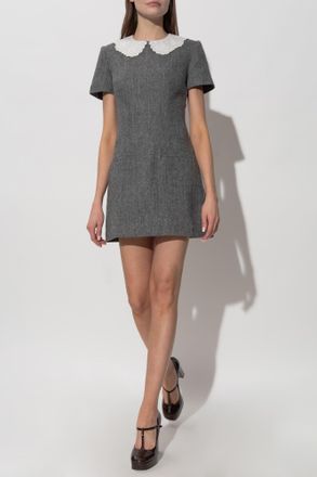 Self Portrait Dress With Herringbone Pattern, Womens, Grey