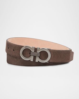 Ferragamo Men & apos;s Gancini Buckle Cut-to-Size Suede Belt