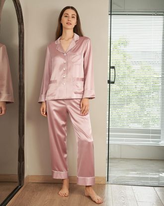 LilySilk Womens 22 Momme Chic Trimmed Silk Pajamas Set