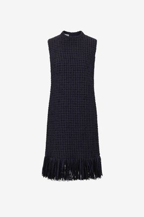 Akris &Auml;rmelloses kurzes Tweedkleid mit Fransensaum