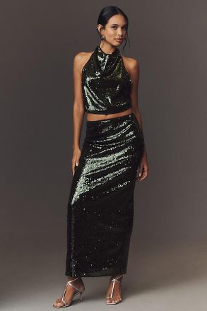 Shona Joy Sequin A-Line Maxi Skirt