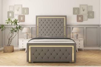 Sloomy Sofia Gold Dumfries Bed Frame With 50 Upholstered Headboard in Light Grey | Size: Small Single