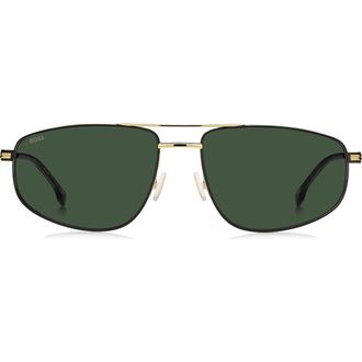 BOSS 60mm Navigator Sunglasses in Matte Black Gold/Green at Nordstrom