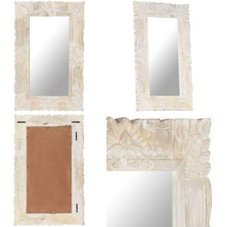vidaXL Specchio Bianco 80x50 cm in Legno Massello di Mango - Specchio in legno massello - Specchio decorativo