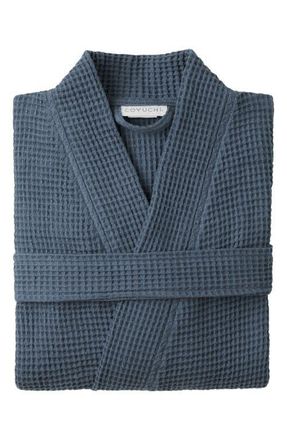 Coyuchi Gender Inclusive Organic Cotton Waffle Texture Robe in Neptune at Nordstrom, Size X-Small