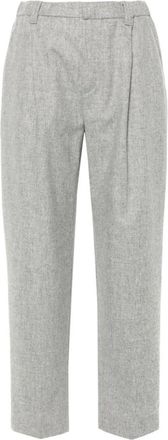 Brunello Cucinelli Lichtgrijze Wol Kasjmier Broek - Dames - Straight fit broeken - Grijs - L - Wol - Broeken