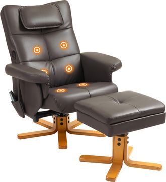 HOMCOM Massage Recliner Chair with Footstool and Hidden Storage - Dark brown | TJ Hughes Black