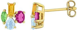 Rina Limor Silver 1.20 Ct. Tw. Citrine, Rhodolite, Sky Blue Topaz, Tsavorite Cluster Stud Earrings