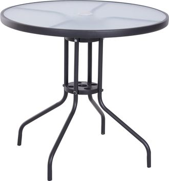 OUTSUNNY Bistro Table with Parasol Hole - Tempered Glass Top 80cm Diameter Black | TJ Hughes