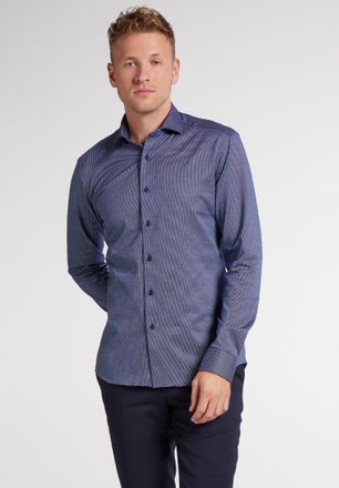 Eterna Langarmhemd ETERNA SLIM FIT, Herren, Gr. 43, N-Gr, dunkelblau, Jersey, 100% cotton, schmal, Manschette, Hemden Langarmhemd