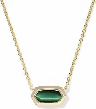 Kendra Scott Womens Elisa Bezel Short Pendant Necklace In Gold Green Tigers Eye