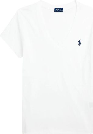 Polo Ralph Lauren Recht Katoenen T-Shirt met V-Hals - Dames - T-shirts - Wit - L - Katoen - Tops