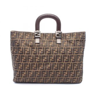 Fendi Black Brown Canvas Leather Handbag Tote Bag (Pre-Owned)