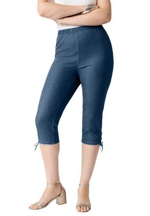 Roaman's Plus Size Comfort Stretch Lace Up Capri Jean in Medium Stonewash at Nordstrom, Size 16