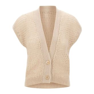 Eleventy Truien & Vesten, Dames, Beige, L, Mouwloze V-hals Vest