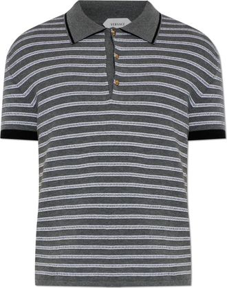Versace Gestreept Polo Shirt - Heren - Polos - Grijs - L - Katoen - Tops