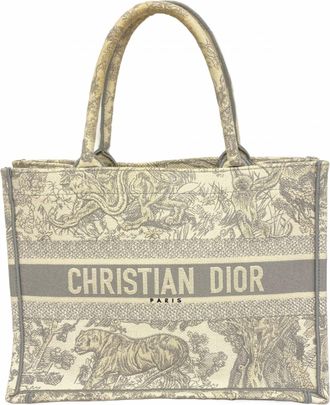 Dior Gray White Canvas Tote Bag (Pre-Owned)