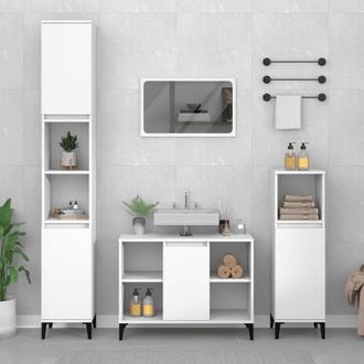 vidaXL Vidaxl - Juego De Muebles De Ba&ntilde;o 3 Pzas Madera Contrachapada Blanco