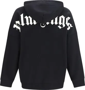 Palm Angels Mens Classic Logo Over Hoodie Black-Off White Cotton Sweatshirts Sweater