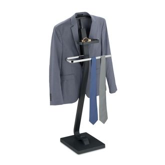 Relaxdays Gal&aacute;n Noche Con Balda De Mdf Y Acero, Para Chaqueta Y Pantal&oacute;n, 112 X 46 X 32 Cm, Mozo Ropa, Gris Y Plateado - Relaxdays