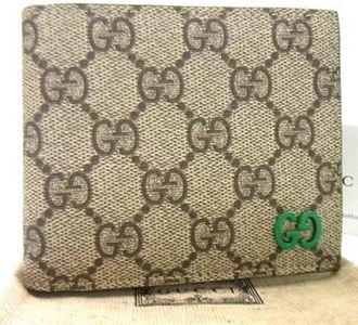 Gucci Gg Supreme Brown Green Pvc Leather Wallet (Bi-Fold) (Pre-Owned)
