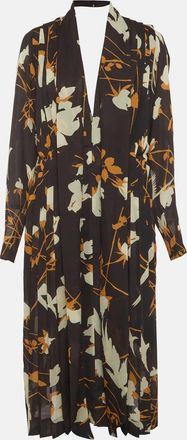 Victoria Beckham Floral Print Crepe Pleated Midi Dress