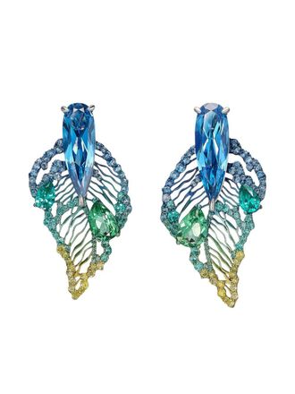 Anabela Chan 18kt witgouden Aurora Titan oorbellen met saffier - Zilver