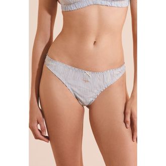 Etam Benicio Day Striped Cotton Thong in Bleu Ciel at Nordstrom, Size Xx-Small