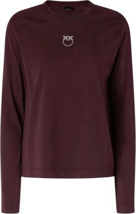 Pinko Love Birds Long Sleeve T-shirt - Dames - Longsleeves - Bruin - M - Katoen - Tops