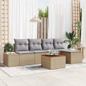 vidaXL Conjunto De Sof&aacute; De Jard&iacute;n 6 Pcs Beige, Gris Claro Vidaxl