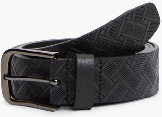 Tommy Hilfiger Mens Square Buckle Embossed Leather Belt - Black - 40