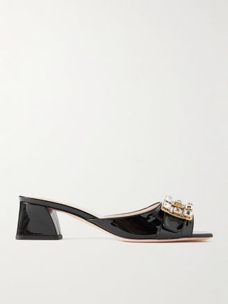 Roger Vivier Mule In Vernice Con Cristalli Bikiviv - Nero