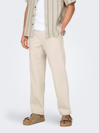 Only & Sons Trainingshose ONLY & SONS ONSSINUS LOOSE 0007 COT LIN PANT NOOS, Herren, Gr. XXL, N-Gr, beige (silber lining), Web, Obermaterial: 75% Baumwolle, 25% L