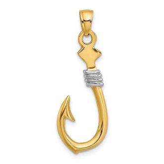 Diamond2Deal 10k Yellow Gold Rhodium 3-D Fish Hook With Rope Charm