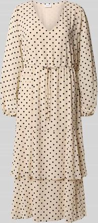 Comma Midikleid mit V-Ausschnitt in Offwhite, Größe 34