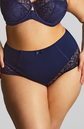 Panache Estel High Waist Lace Trim Briefs in Navy at Nordstrom, Size Xx-Large