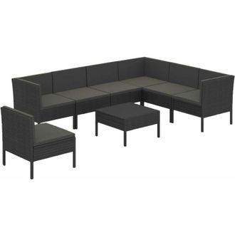 vidaXL 8 Pcs Garden Lounge Set Con Vime Pe Negro