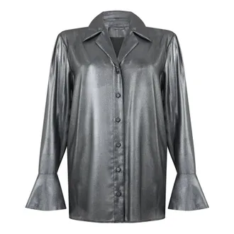 Alberta Ferretti Shiny Shirt with Elegant Collar - female - Alberta Ferretti - Shirts - Gray - XL - Blouses & Shirts