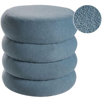 Beliani Pouf poggiapiedi rotondo in tessuto boucle Camera da letto Soggiorno Blu Sumpter