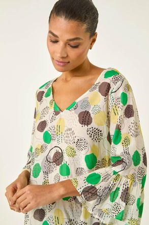 Roman Abstract Spot Flare Sleeve Top