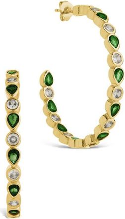 Sterling Forever Bezel Mixed Cubic Zirconia Inside Out Hoop Earrings in Gold at Nordstrom