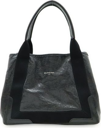Balenciaga Black Navy Leather Handbag Tote Bag (Pre-Owned)