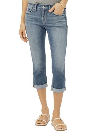 Silver Jeans Co Elyse Curvy Distressed Mid Rise Capri Jeans in Saturday Morning at Nordstrom, Size 27